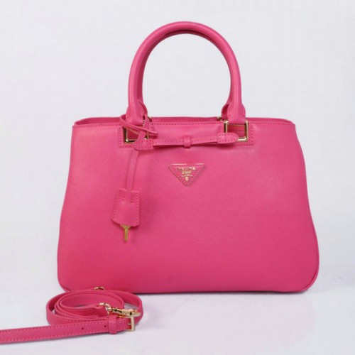 Prada Saffiano Bow Tote Borse Rose Rosso Vitello Sicilia